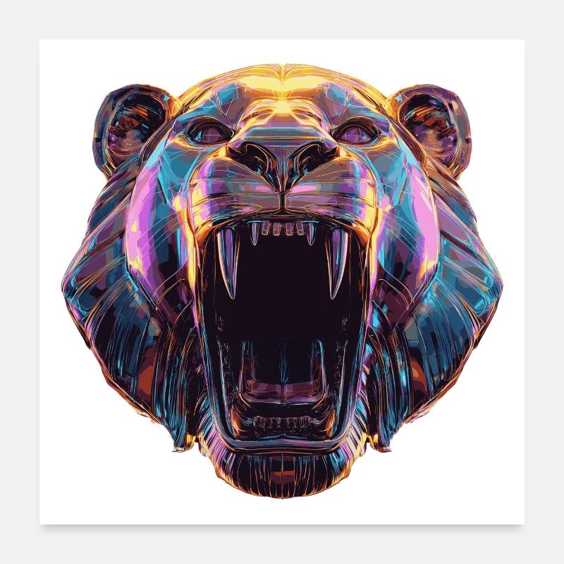 Neon Lion Head Art Design Poster 24" x 24" (60x60 cm)
