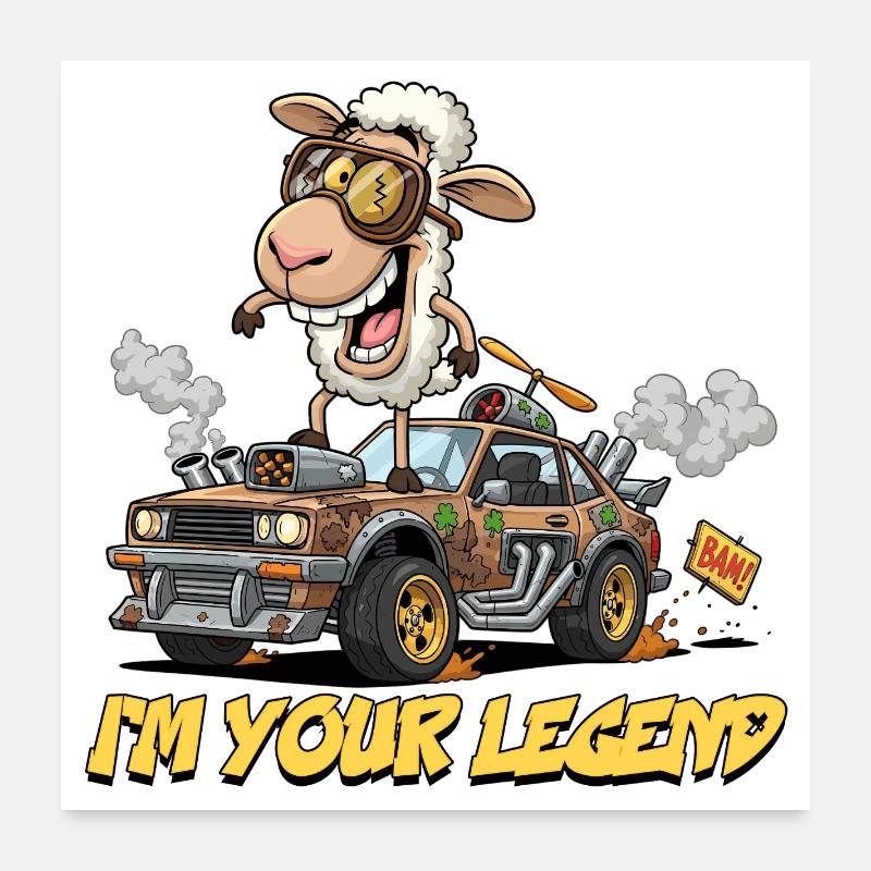 Mouton voiture de course conception personnalisée - Poster 60 x 60 cm - blanc