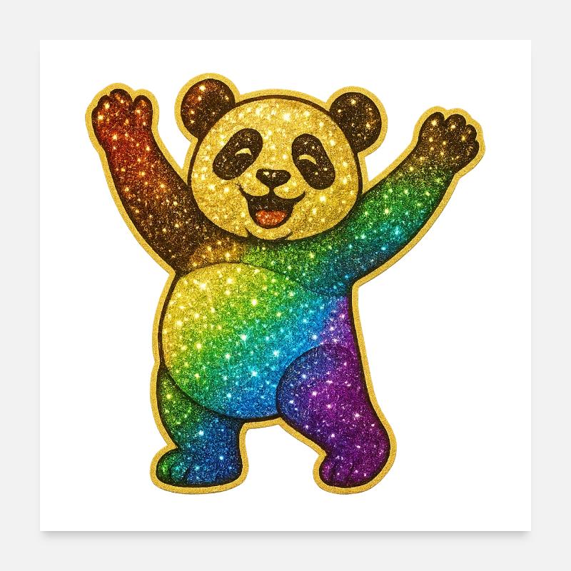 Glitzernder Regenbogen Panda Poster 60x60 cm