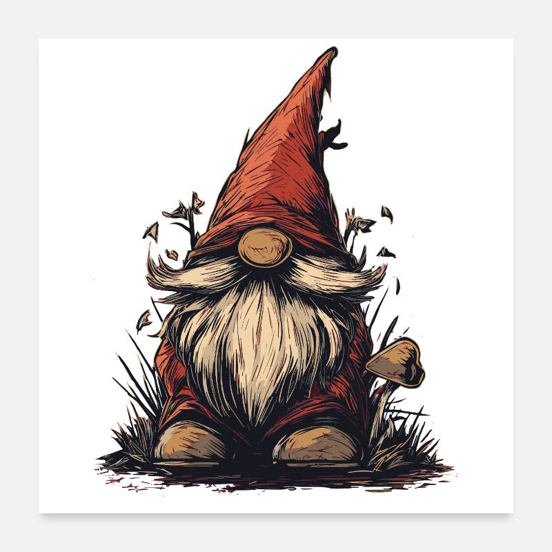 Lustiger Gartenzwerg  - Poster 60x60 cm - Weiß