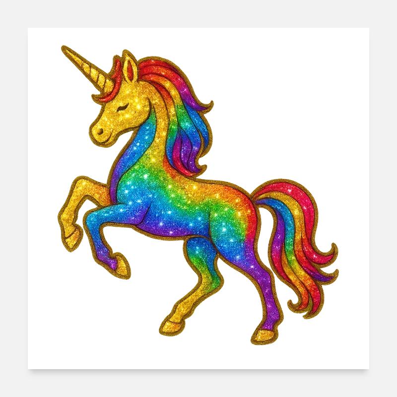 Glitzernder Regenbogen-Einhorn Poster 60x60 cm