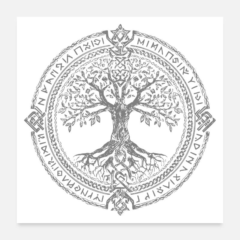 Baum des Lebens Symbol Runen Wikinger Poster 60x60 cm