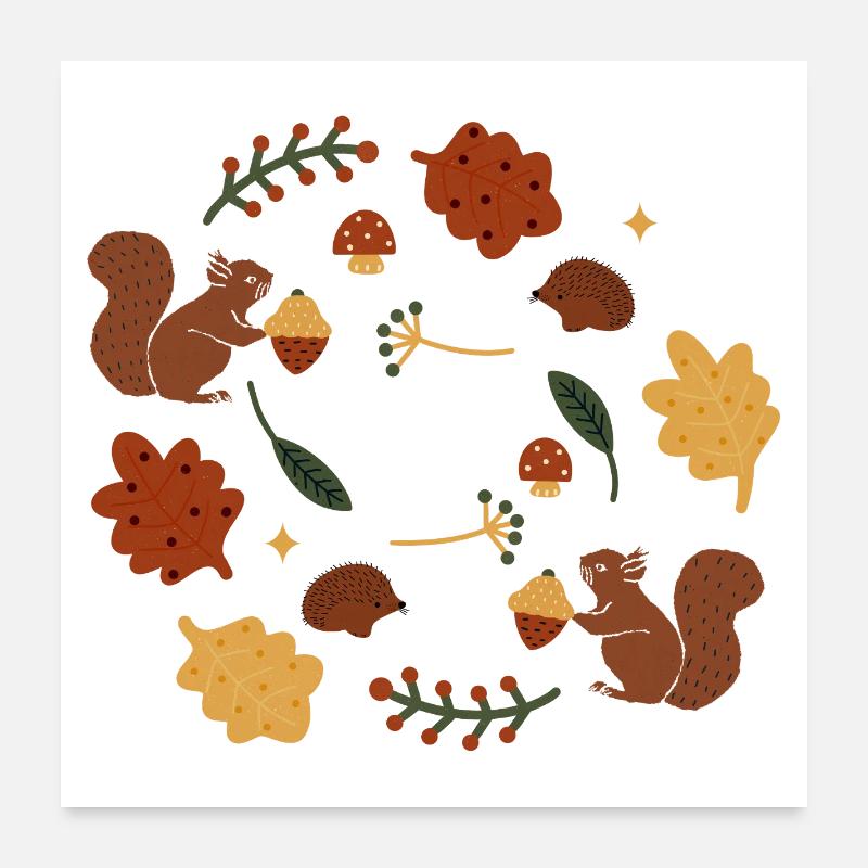 Autumnal Squirrels and Leaves Pattern Poster 24" x 24" (60x60 cm)
