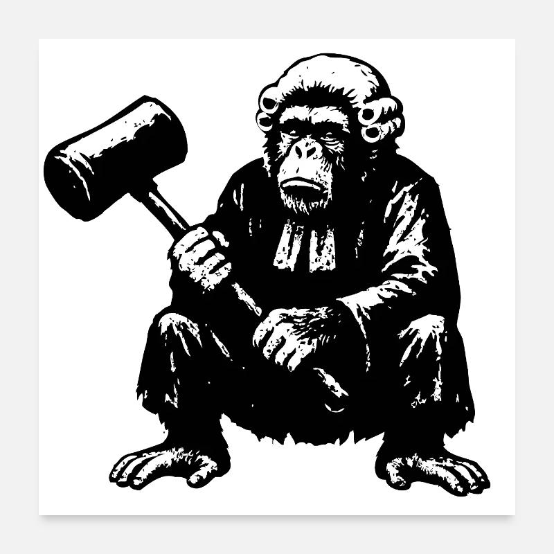 Rebellious monkey judge with hammer Poster 24" x 24" (60x60 cm)