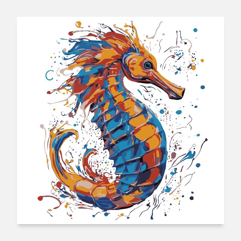 Buntes Seepferdchen Poster 60x60 cm