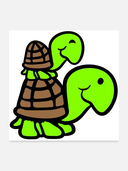 2 tortues Piggyback Maman Papa Enfant Chevauchant Mignon - Poster 60 x 60 cm - blanc - Devant