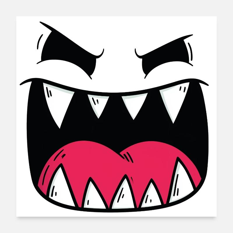 Dämonisches Monster Gesicht Motiv - Poster 60x60 cm - Weiß