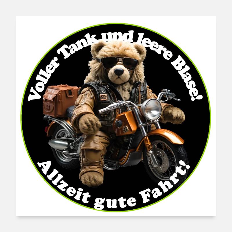 Abenteuer Teddy auf Motorrad - Poster 60x60 cm - Weiß