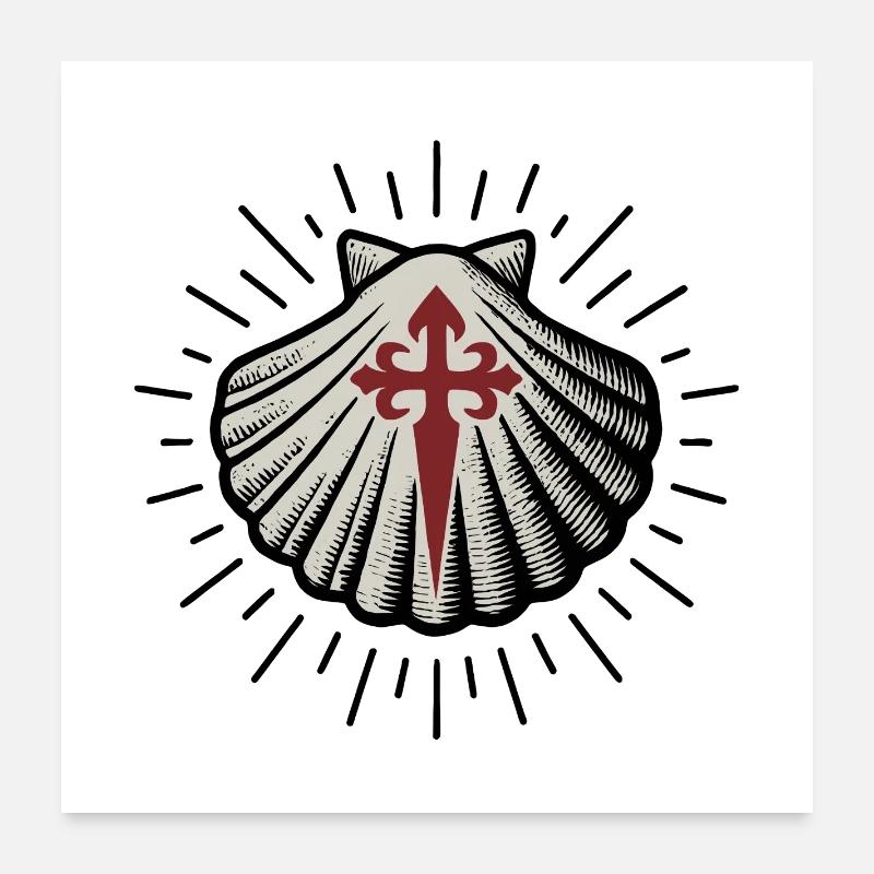 Coquille Saint-Jacques avec Croix de Saint-Jacques-de-Compostelle Poster 60 x 60 cm