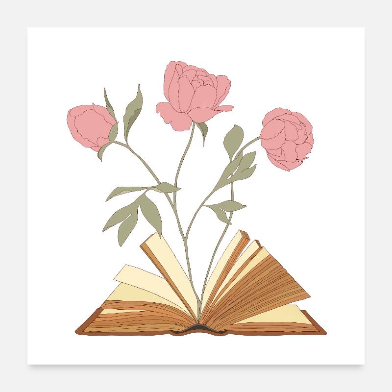 Floral Book Illustration Design Poster 24" x 24" (60x60 cm)