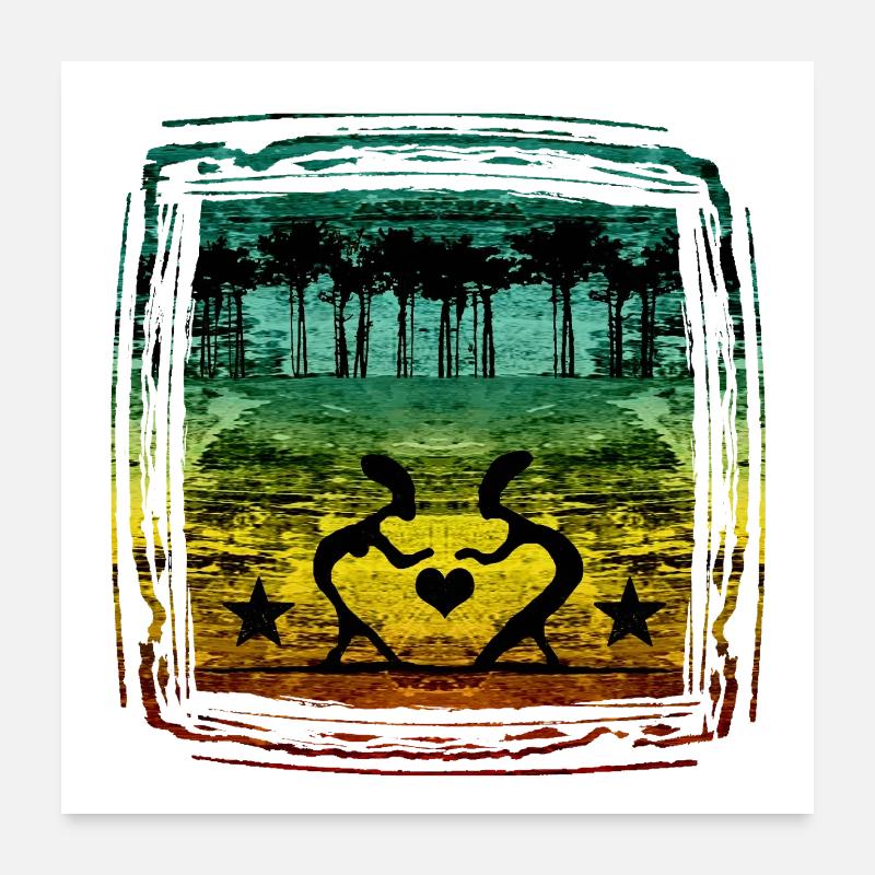 Cœur dans la forêt aux couleurs reggae Poster 60 x 60 cm