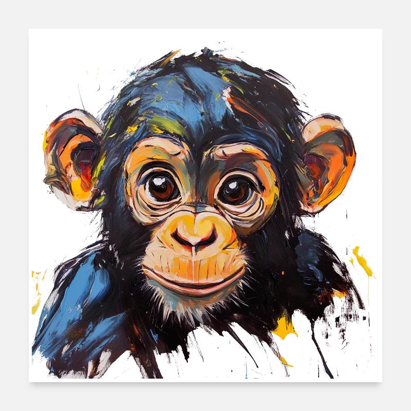 Expressive baby monkey portrait art design Poster 24" x 24" (60x60 cm)