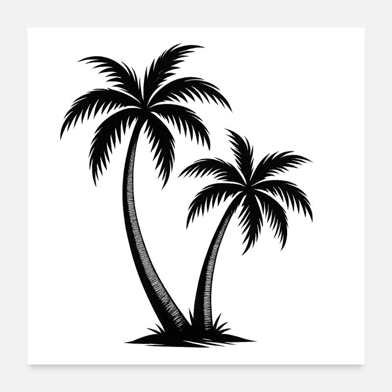 Tropical palm trees silhouette on black Poster 24" x 24" (60x60 cm)