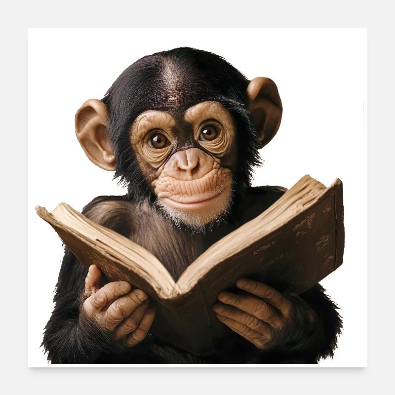 Inquisitive monkey with book Poster 24" x 24" (60x60 cm)