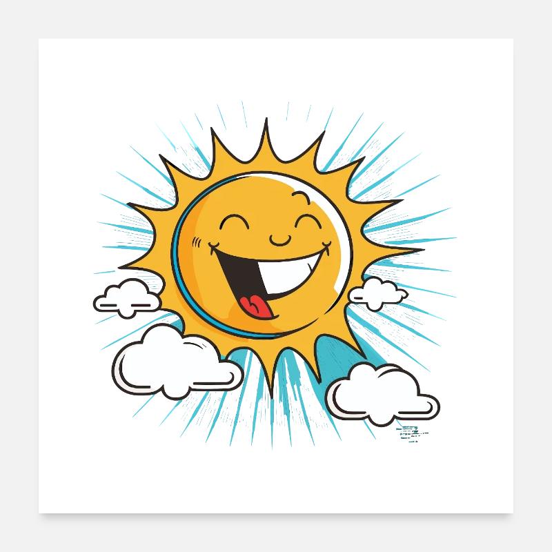 Soleil souriant avec éclatement de nuages Poster 60 x 60 cm