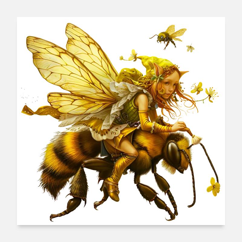 Créatures fées dorées sur l’abeille Poster 60 x 60 cm