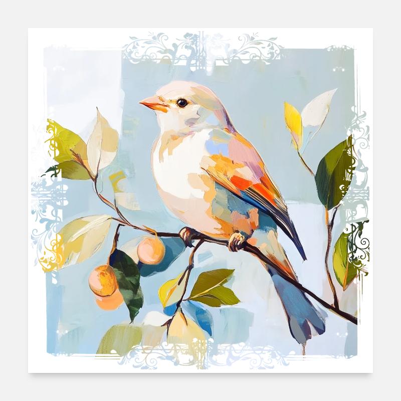 Oiseau coloré dans le style aquarelle Poster 60 x 60 cm