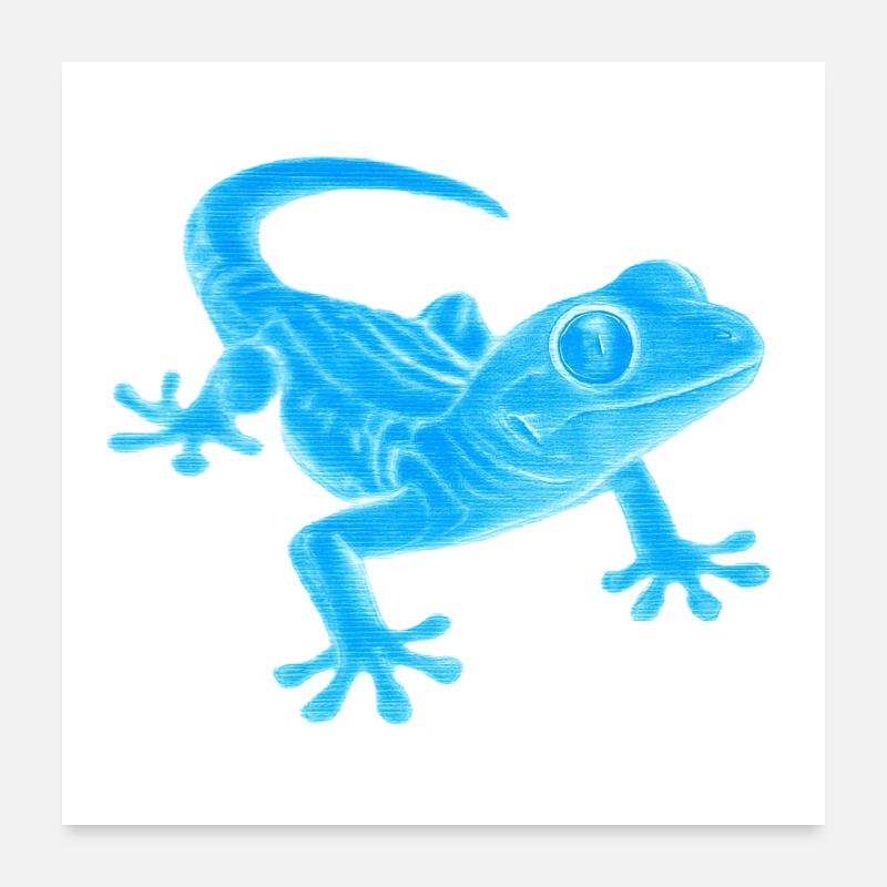Blauer Gecko Silhouette Muster Poster 60x60 cm