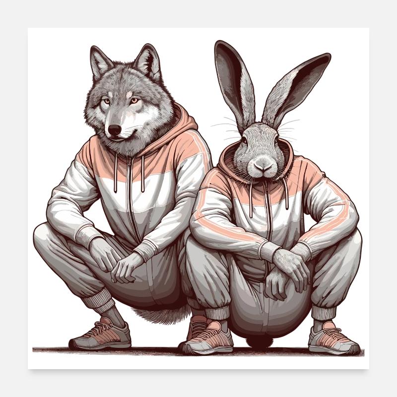 Slavic Squat Russian Squat Hare and Wolf Gift Poster 24" x 24" (60x60 cm)