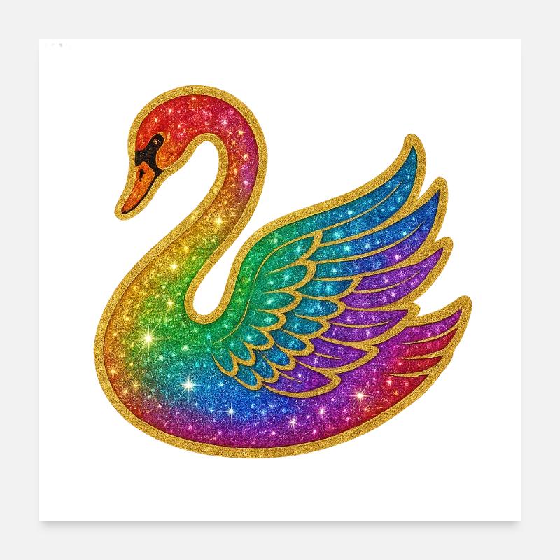 Regenbogen Glitzer Schwan Poster 60x60 cm