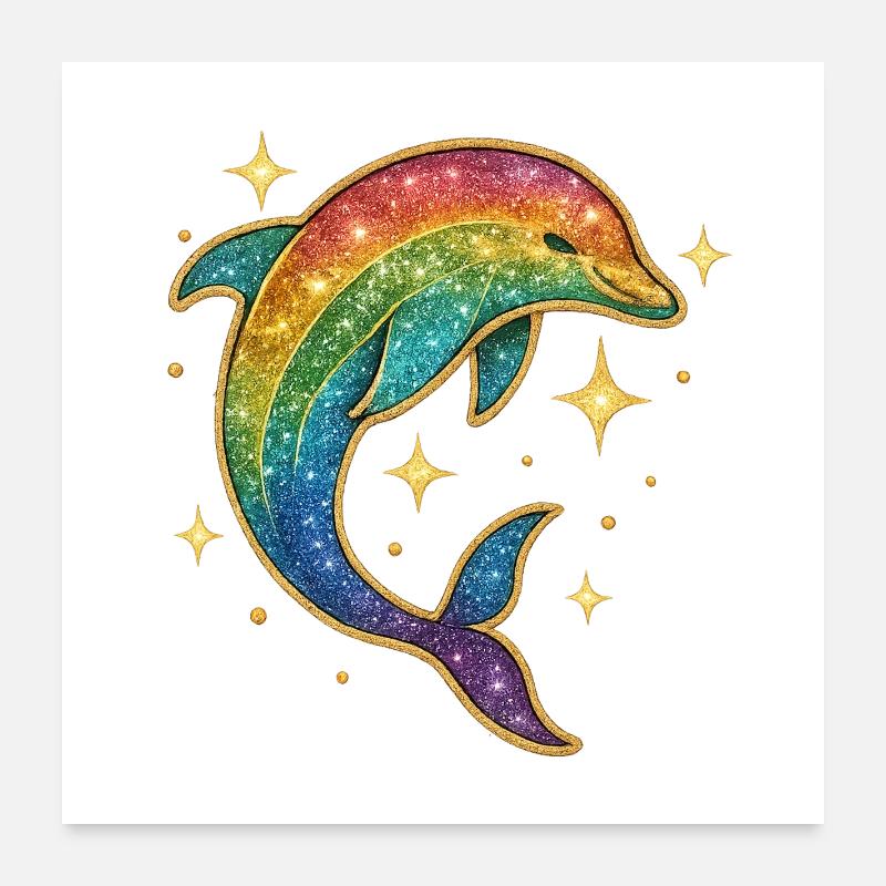 Regenbogen Delfin Sternenglitzer Poster 60x60 cm