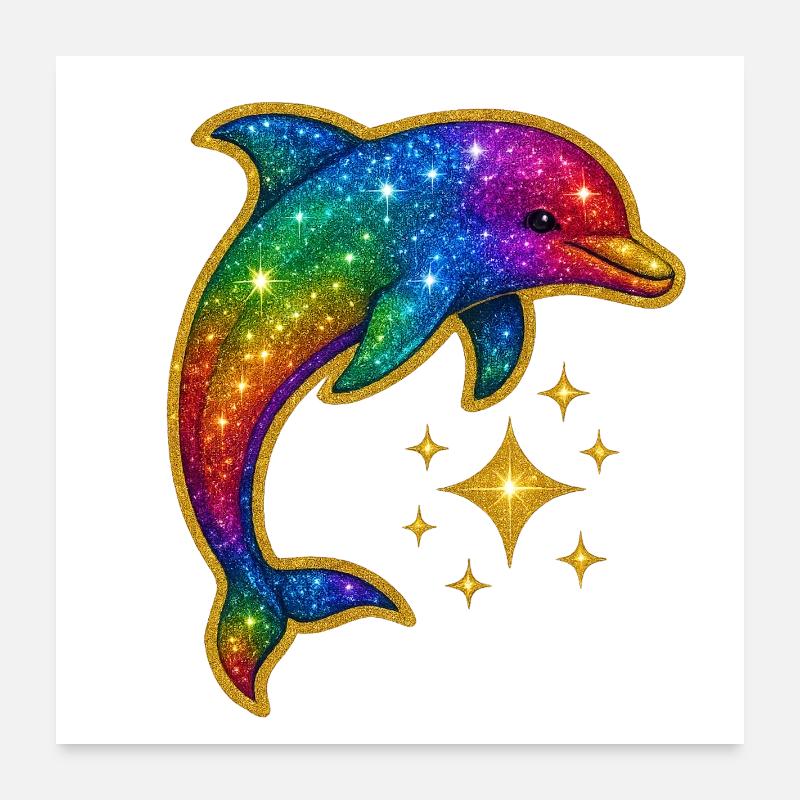 Regenbogen Glitzer Delfin Poster 60x60 cm