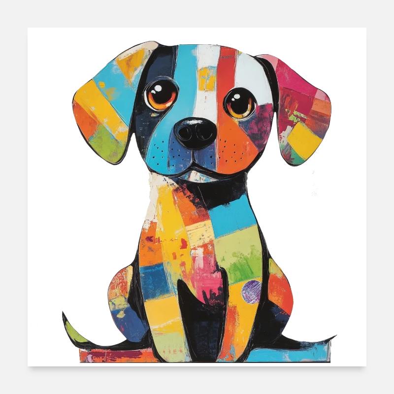 Farbenfroher Patchwork, bunter Hund Poster 60x60 cm