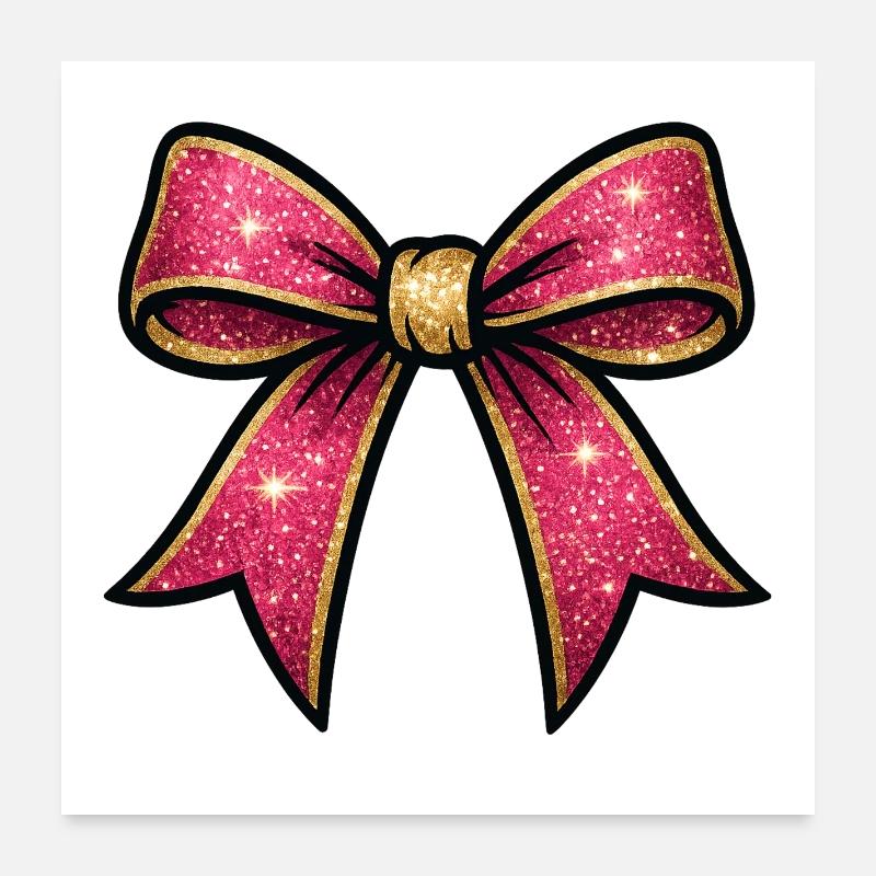 Pink Glitzer Schleife Goldrand - Poster 60x60 cm - Weiß