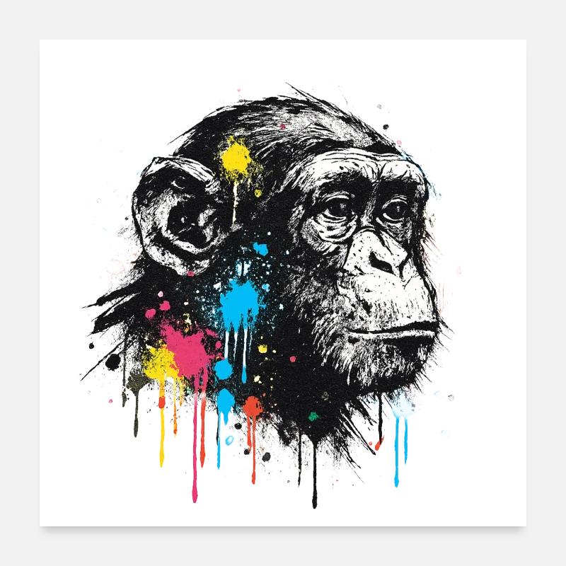 Farverig Splash Chimpanse Poster 60x60 cm
