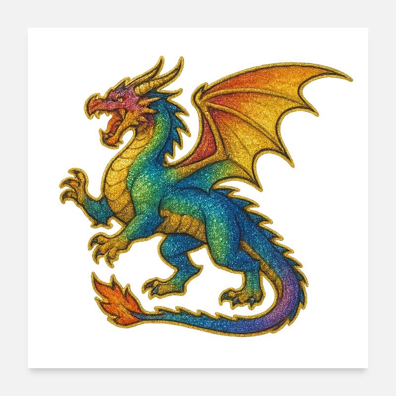 Rainbow Glitter Dragon Poster 24" x 24" (60x60 cm)