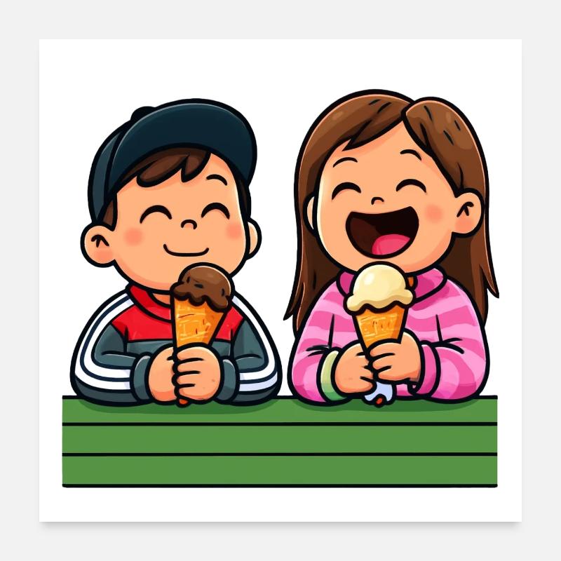 Amis de la crème glacée heureux Poster 60 x 60 cm