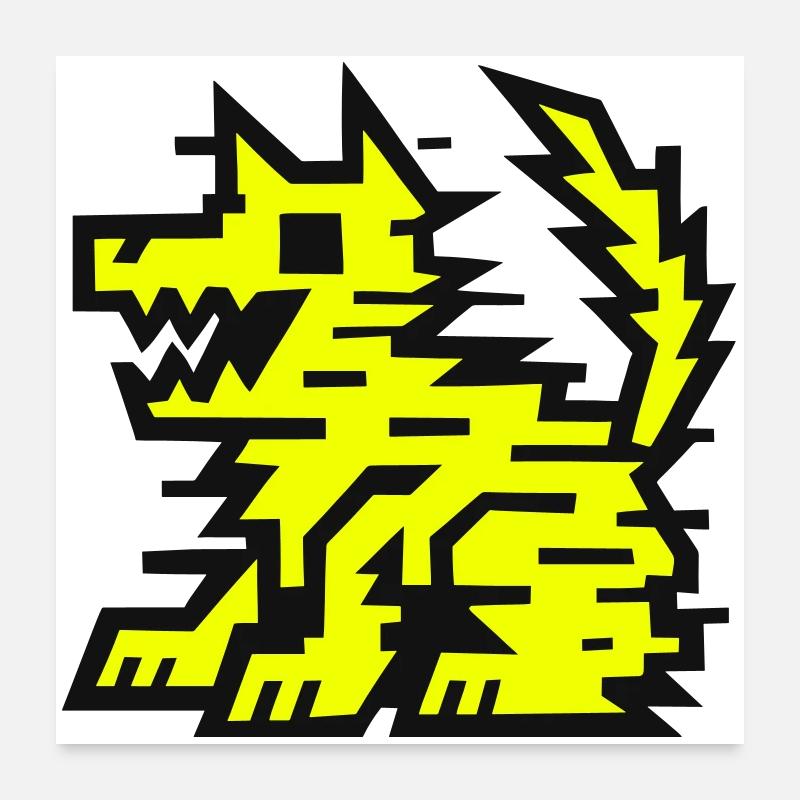 Glitch Neon Chien Poster 60 x 60 cm