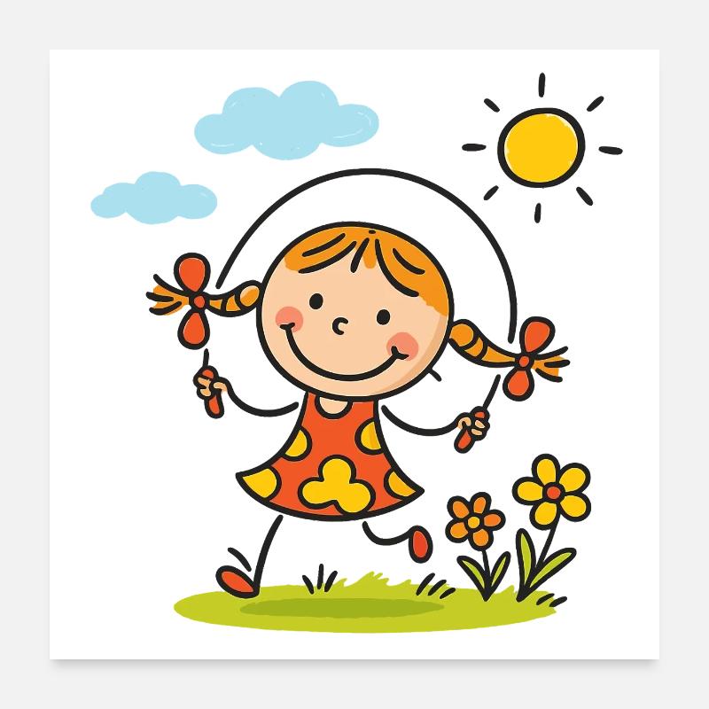 Sunny Skip Fille de jardin Poster 60 x 60 cm
