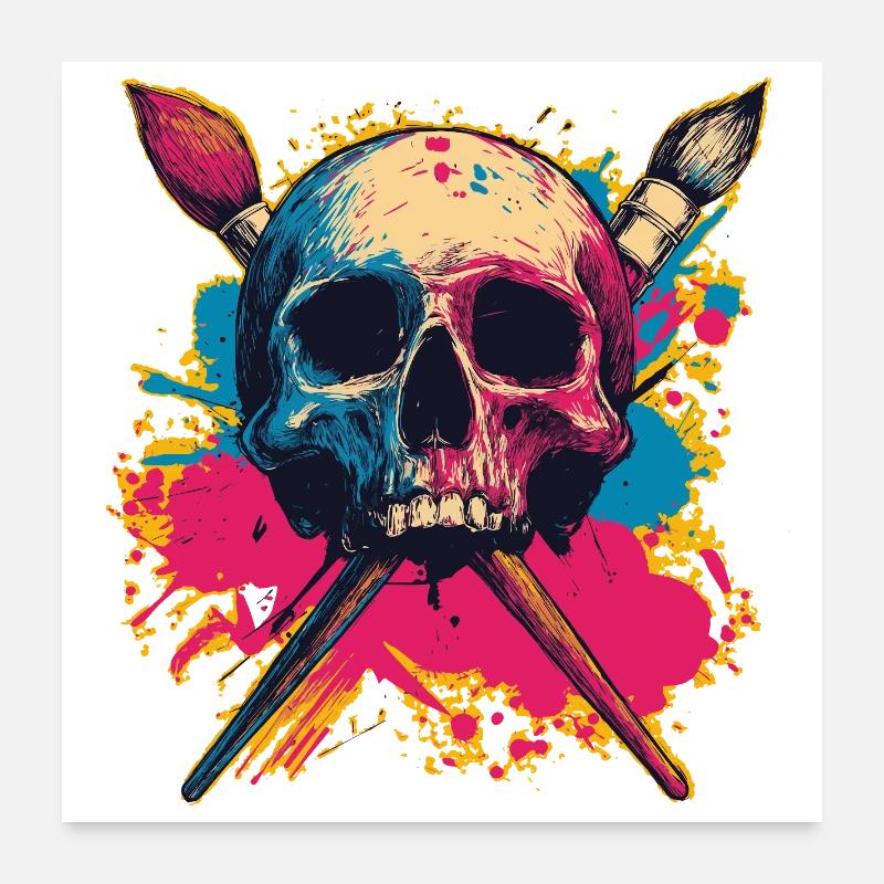 Teschio e pennelli incrociati Poster 60x60 cm