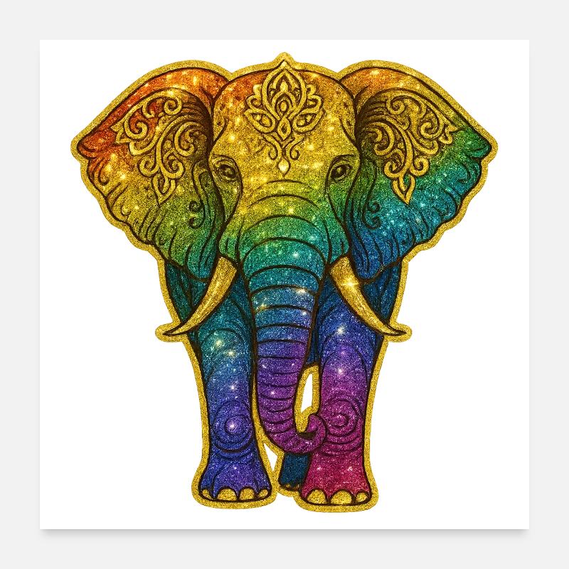 Regenbogen Elefant mit Goldmuster Poster 60x60 cm