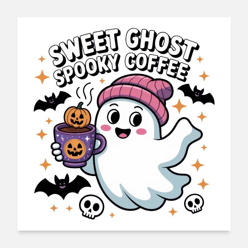 Fantôme Doux Café Halloween Poster 60 x 60 cm