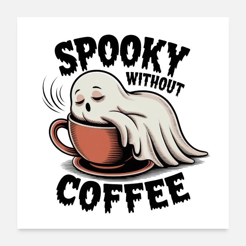 Scary Ghost No Coffee Poster 24" x 24" (60x60 cm)
