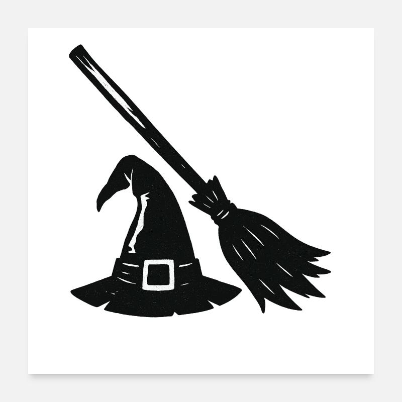 Chapeau de sorcière et silhouette de balai Poster 60 x 60 cm