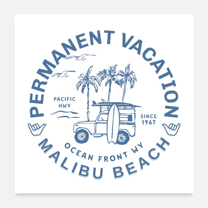 Malibu beach surfing Poster 60 x 60 cm