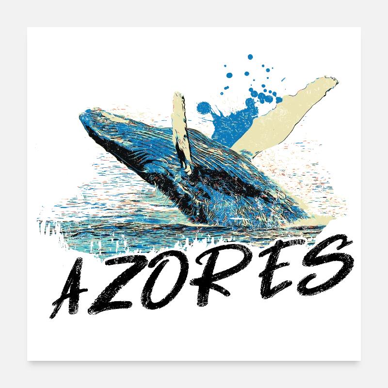 Blaue abstrakte Welle mit Buckelwal Poster 60x60 cm