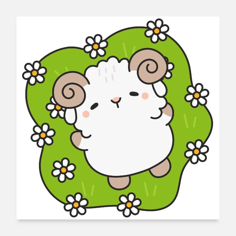 Mouton enchanté au printemps Poster 60 x 60 cm