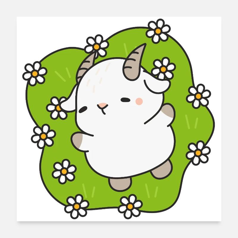 Kawaii Lamb Daisies Poster 24" x 24" (60x60 cm)