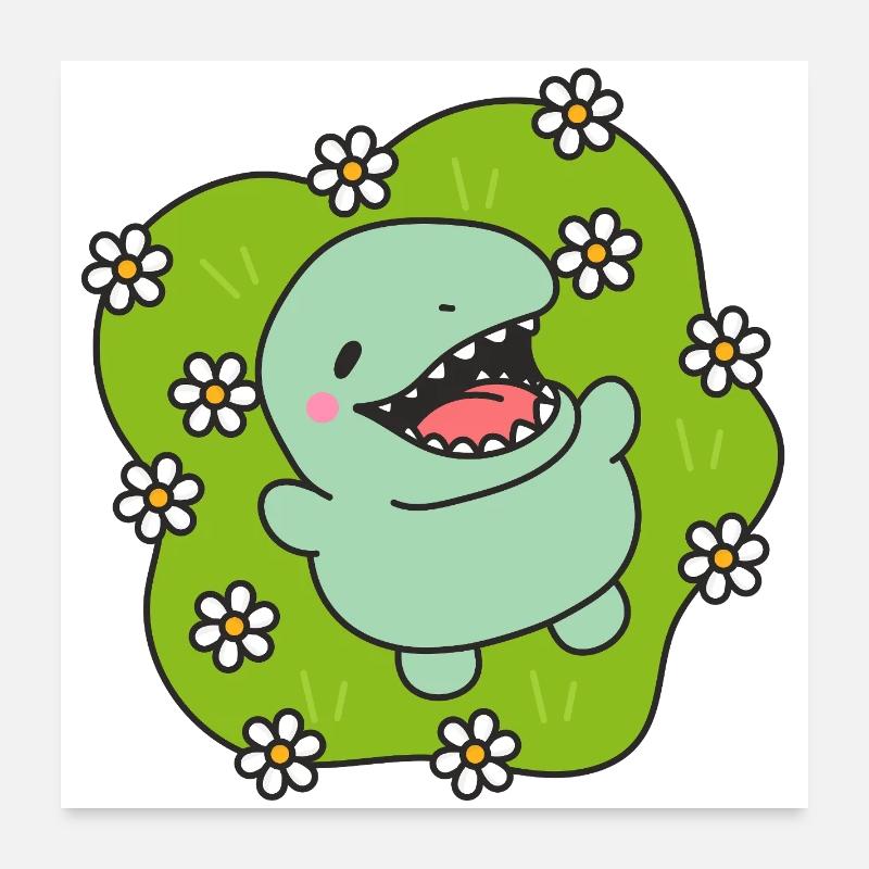 Happy Dinosaur in Spring Poster 24" x 24" (60x60 cm)