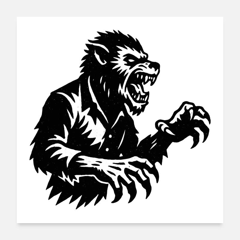 Werwolf Silhouette Schwarzweiß Poster 60x60 cm