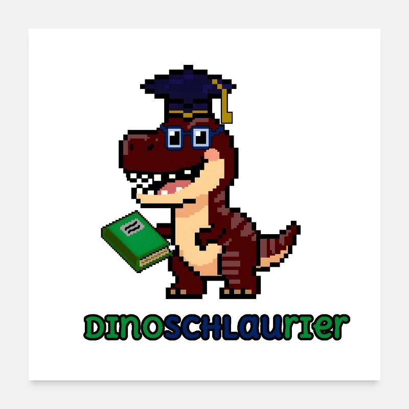 DinoSCHLAUrier - Pixel Art Dinosaurier mit Buch 🦖 - Poster 60x60 cm - Weiß