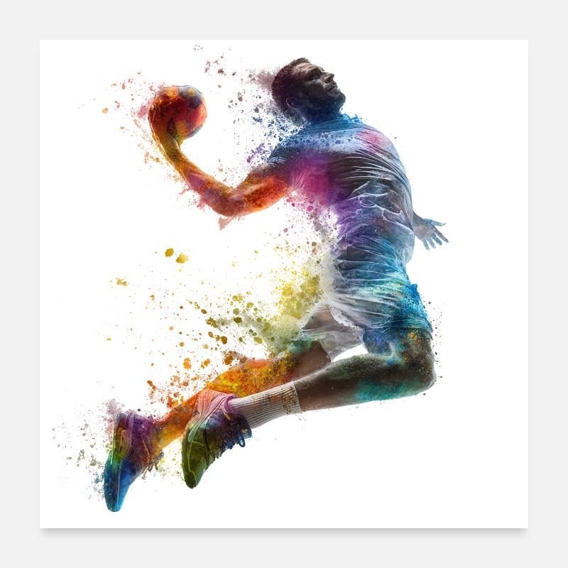 Explosion de couleur Handball Jump Shot Poster 60 x 60 cm