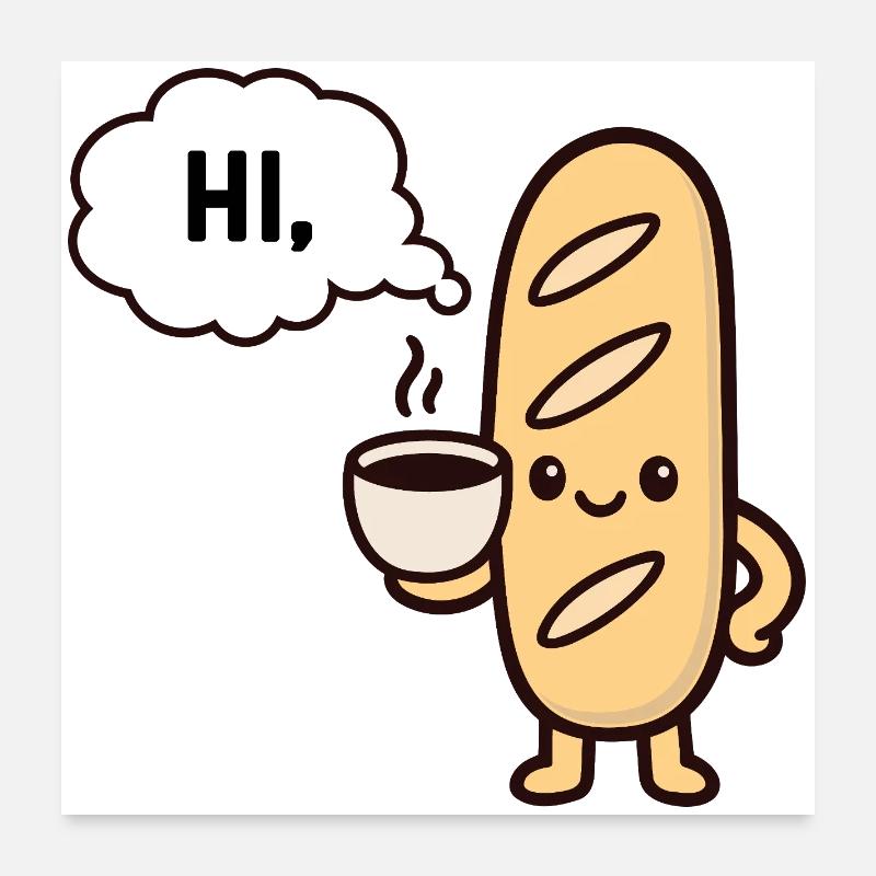 Baguette Café Mascotte Chaleureuse Poster 60 x 60 cm