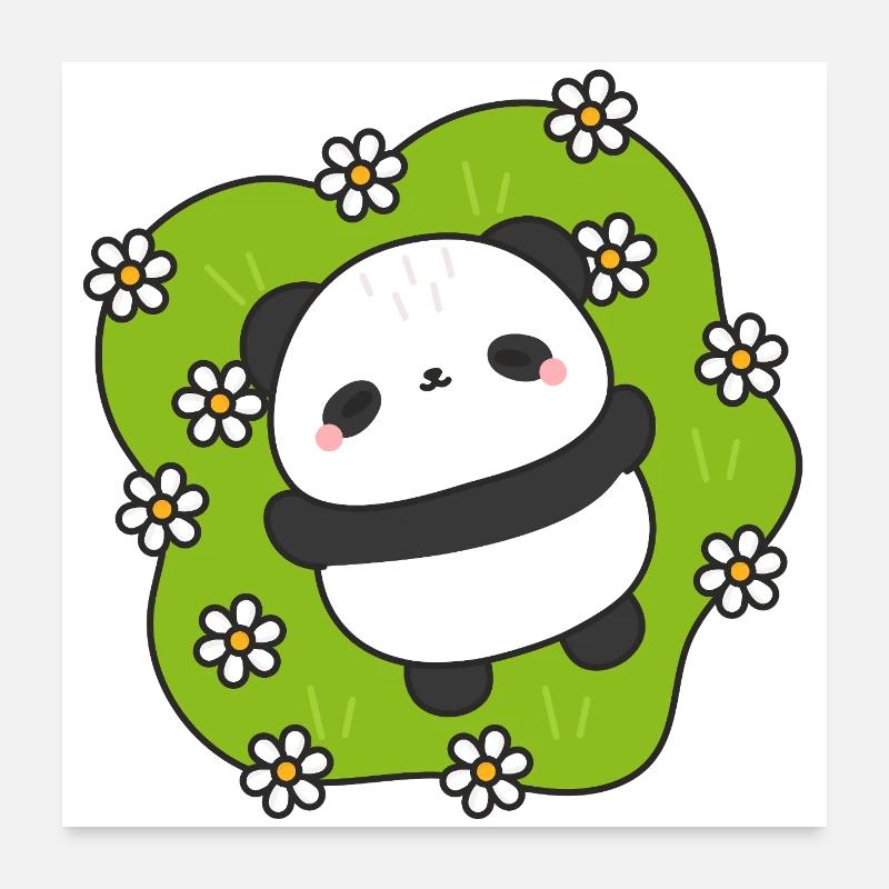 PandaGreen Geblümtes Kuscheltier - Poster 60x60 cm - Weiß