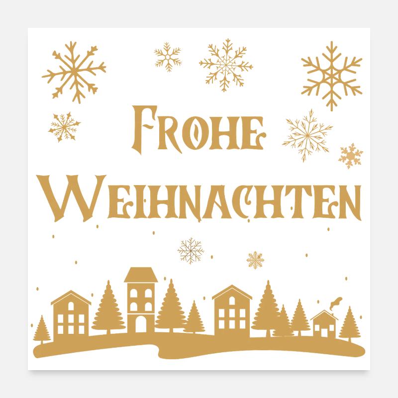 Texte Joyeux Noël rangée dorée de maisons hiver Poster 60 x 60 cm