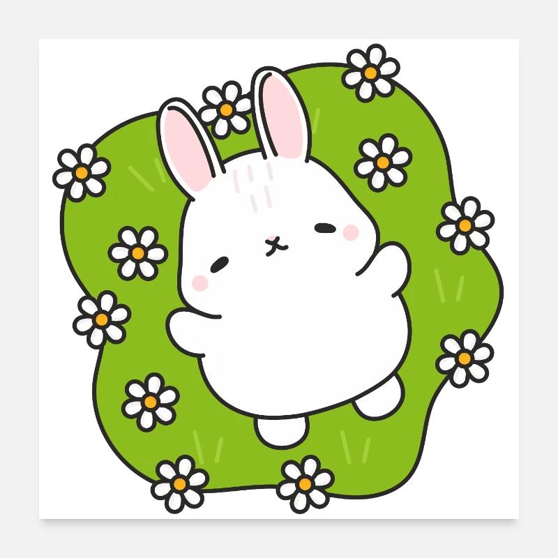 Lapin mignon au jardin fleuri Poster 60 x 60 cm